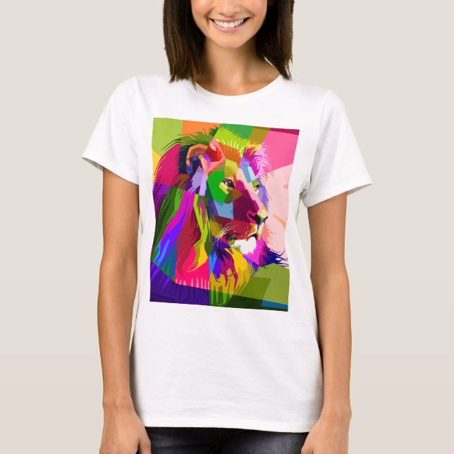 Lejon Färgglatt Prismatiskt Pop Art Design T Shirt (Framsida)
