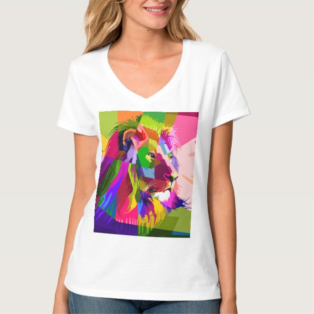 Lejon Färgglatt Prismatiskt Pop Art Design T Shirt (Framsida)