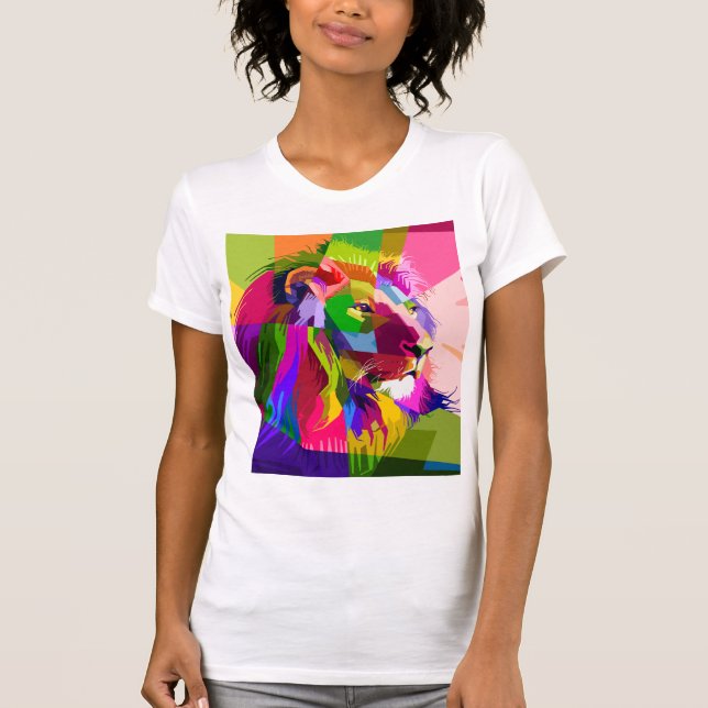 Lejon Färgglatt Prismatiskt Pop Art Design T Shirt (Framsida)