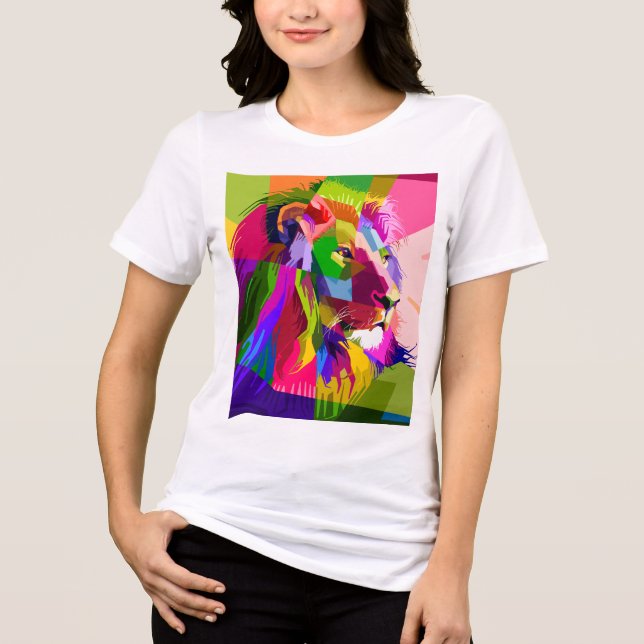 Lejon Färgglatt Prismatiskt Pop Art Design T Shirt (Framsida)