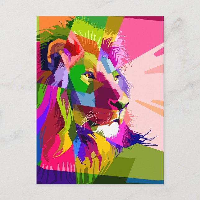 Lejon Färgglatt Prismatiskt Pop Art Design Vykort (Framsida)