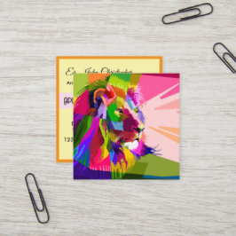 Lejon Färgglatt Prismatiskt Pop Art Redigerbar Mal Fyrkantigt Visitkort