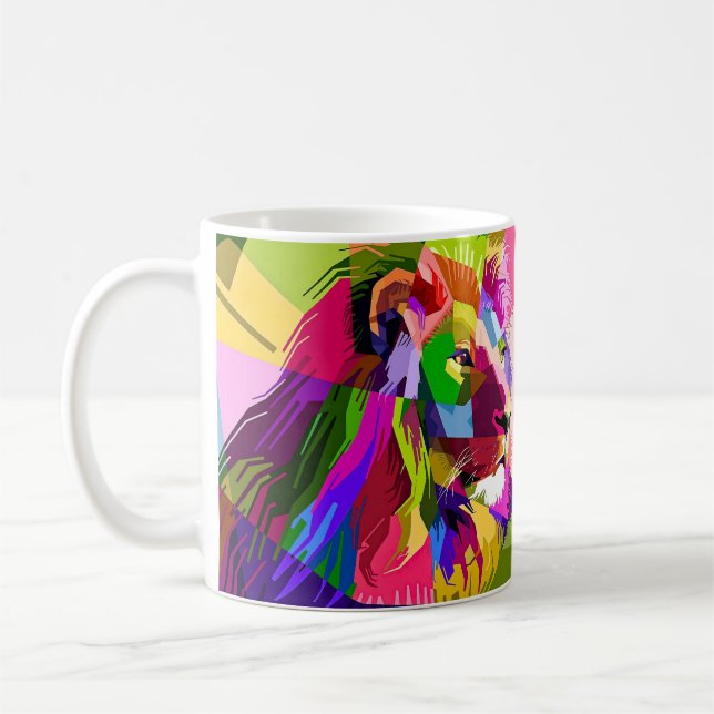 Lejon, färgstark, prismatisk poppdesign-62501 kaffemugg (Vänster)