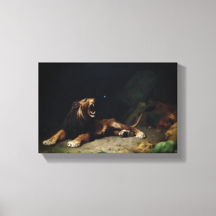 Lejon fixering vid en fjäril canvastryck