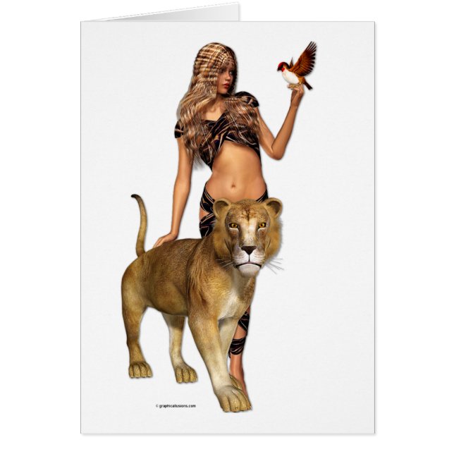 Lejon flicka hälsningskort (Framsidan)