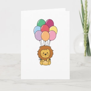 Lejon flyger upp med färgglada ballonger kort