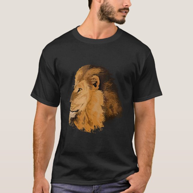 Lejon för afrikansk Vild Djur detaljerad Mane T Shirt (Framsida)