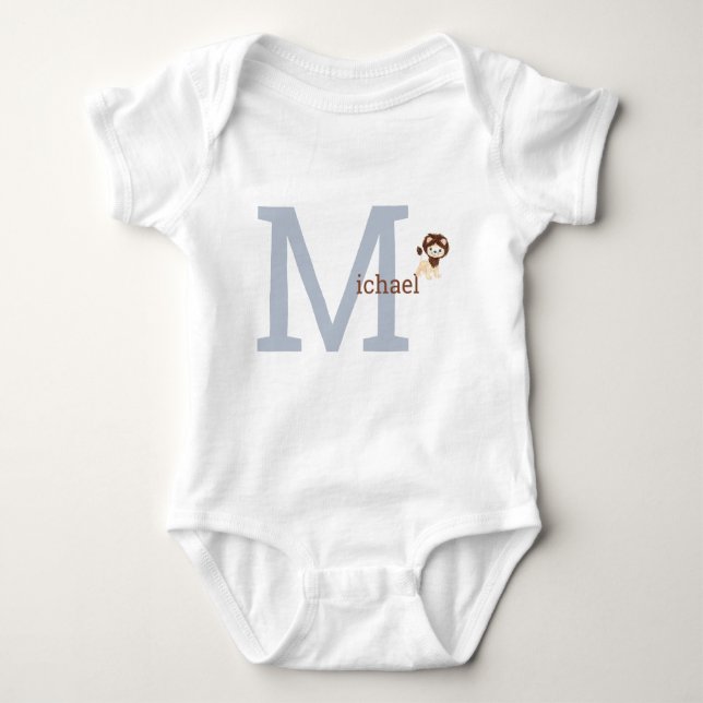 Lejon för Cute Monogram Pojke Bodykostydräkt T Shirt (Framsida)