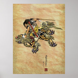 Lejon för Hokusai - Shoki Riding Shishi Poster