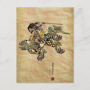 Lejon för Hokusai - Shoki Riding Shishi Vykort
