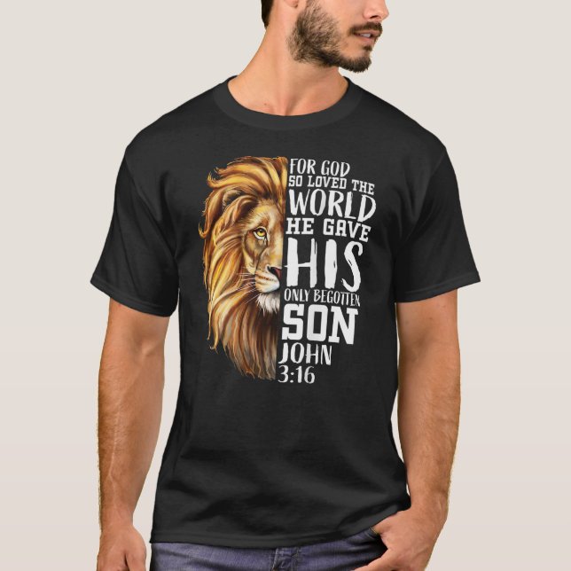 Lejon för Judah John 3:16 Christian Verse Gifts Ma T Shirt (Framsida)