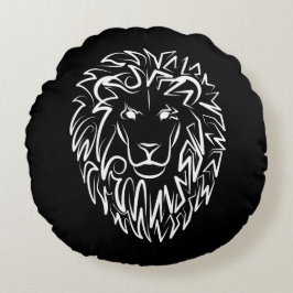 Lejon för svarta och vita stammar rund kudde