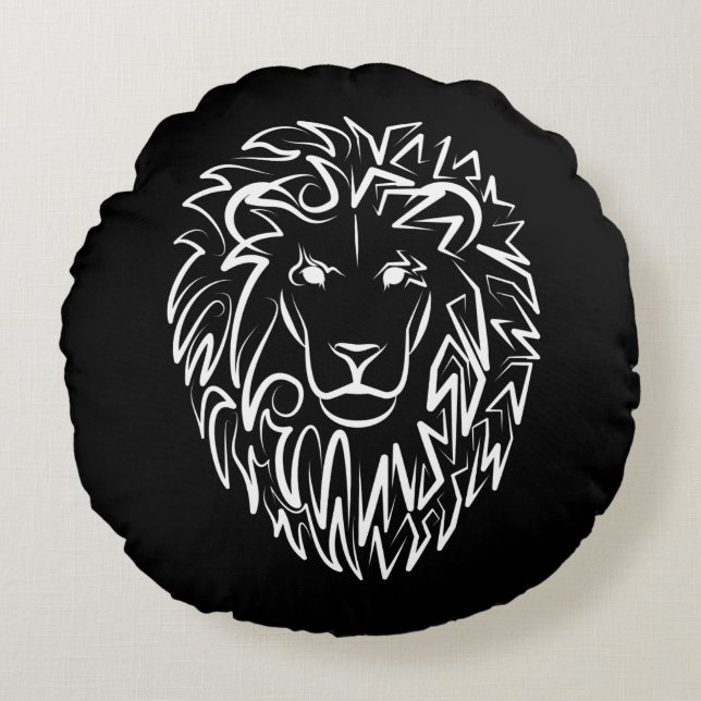 Lejon för svarta och vita stammar rund kudde (Framsidan)