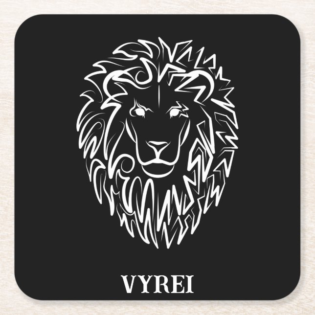 Lejon för svarta och vita stammar underlägg papper kvadrat (Framsidan)