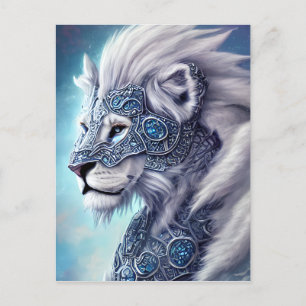 Lejon för vackert White Armored Warrior Vykort