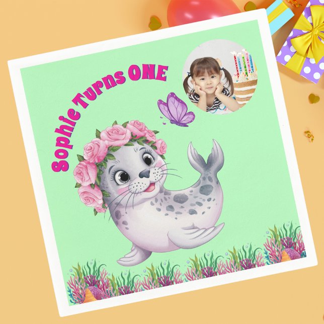 Lejon fotofödelsedag för Cute Whimsical Blommigt S Pappersservett (Skapare uppladdad)