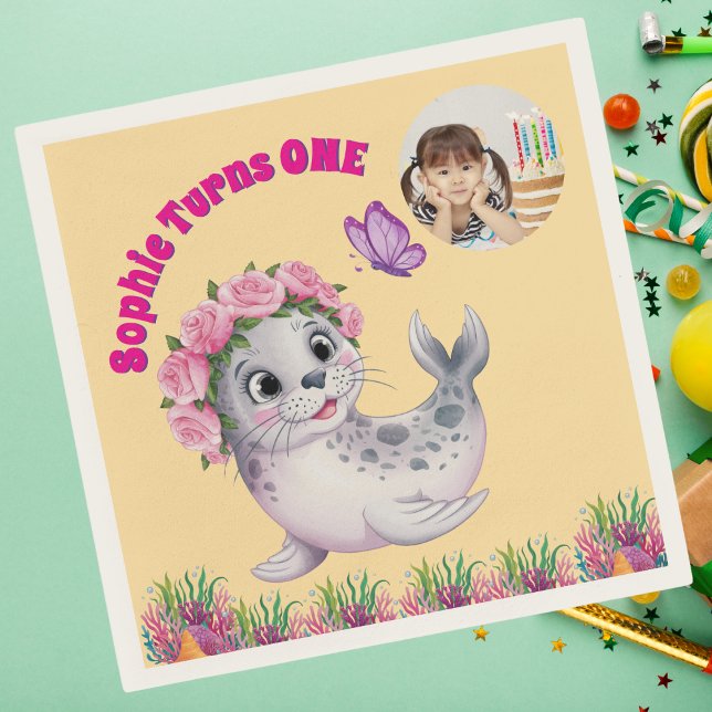 Lejon fotofödelsedag för Cute Whimsical Blommigt S Pappersservett (Skapare uppladdad)