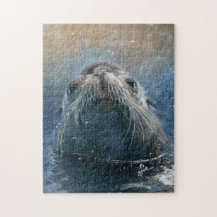 Lejon fotografi av vattenfärg för Cute Seal Sea Pussel