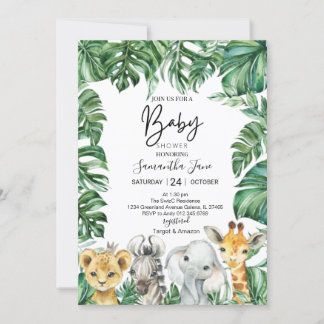Lejon Giraffe Elephant Safari Jungle Baby Shower Inbjudningar