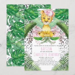 Lejon Girl Illustration Safari Baptism Inbjudningar