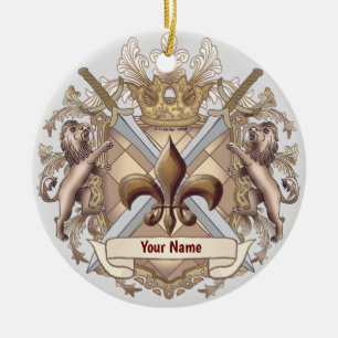 Lejon Griffin Shield-efternamn Julgransprydnad Keramik