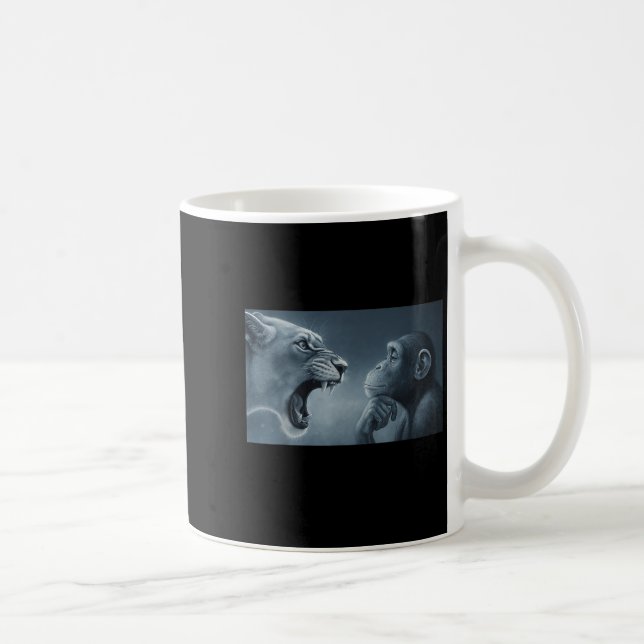 Lejon gulfärgning vid apa, apa och Lejon membran M Kaffemugg (Höger)