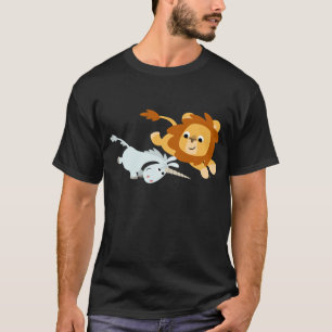 Lejon gullig tecknad och UnicornT-tröja T-shirt