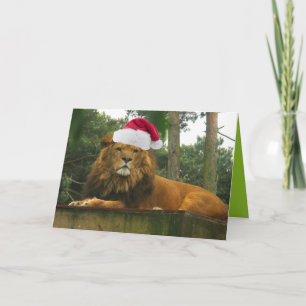 Lejon ha på sig Santa för jul hatt Helgkort
