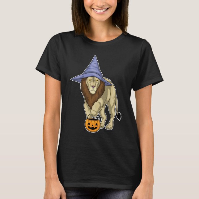 Lejon Halloween Witch Pumpkin T Shirt (Framsida)