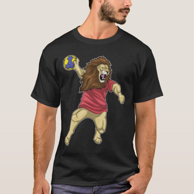 Lejon handbollsspelarhandboll t shirt (Framsida)