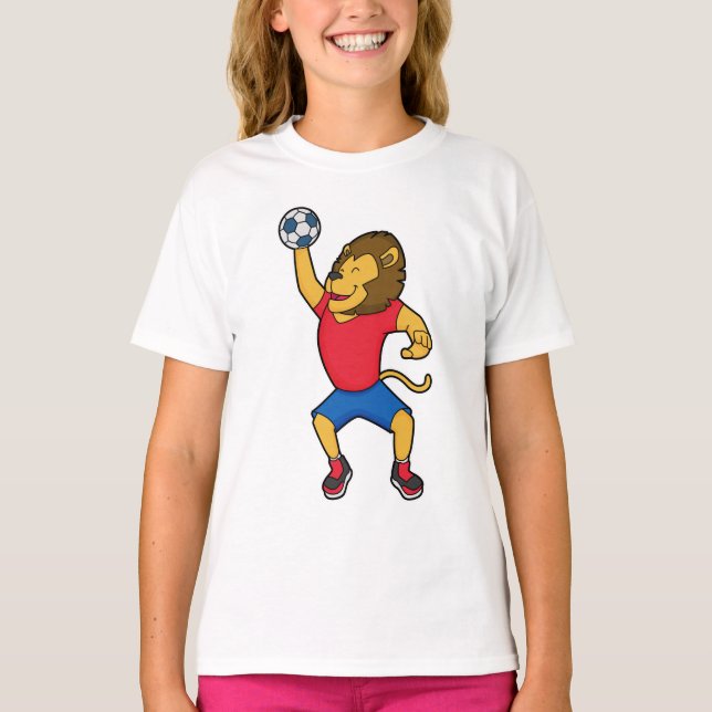 Lejon handbollsspelarhandboll t shirt (Framsida)