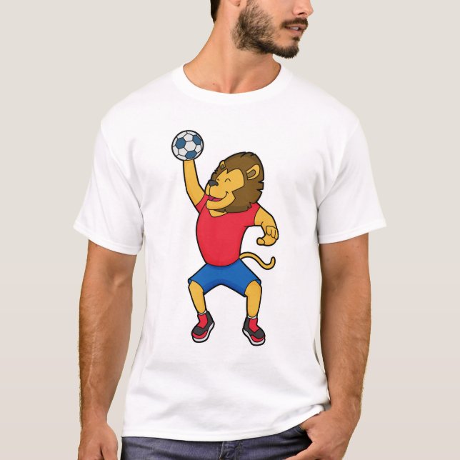 Lejon handbollsspelarhandboll t shirt (Framsida)