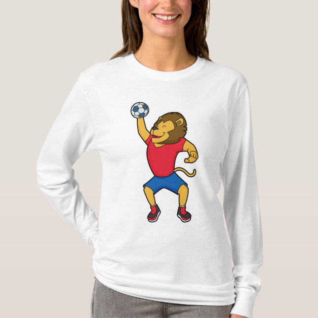 Lejon handbollsspelarhandboll t shirt (Framsida)