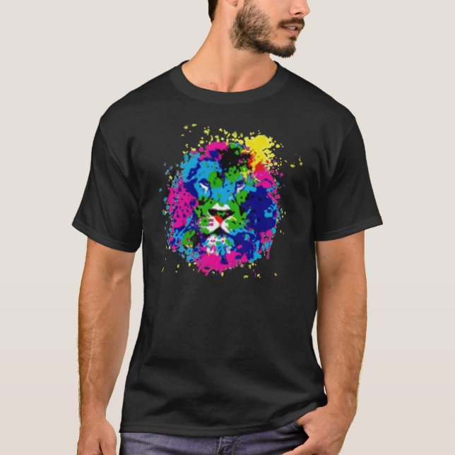 Lejon Head Colourfull djur konstverkTshirt Tee (Framsida)