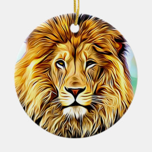 Lejon head Digital målning Julgransprydnad Keramik