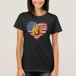 Lejon Heart American Flagga 4 juli USA flagga T Shirt