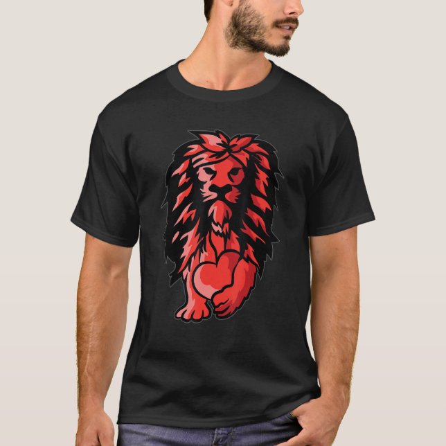 Lejon Heart Valentines day Cute Animal Kärlek Wild T Shirt (Framsida)