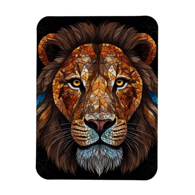 Lejon huvud med mosaik nedfläckad glaseffekt magnet (Vertikal)