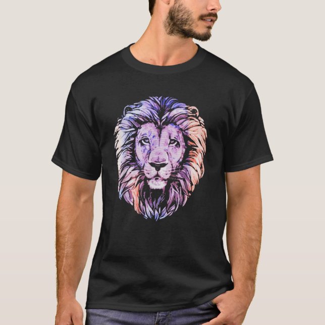Lejon huvuddesign för coola med ljusfärgstark färg t shirt (Framsida)