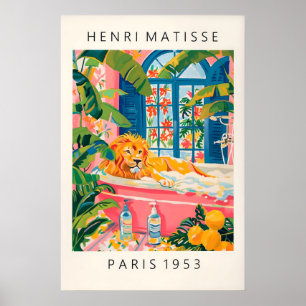 Lejon i badkar konsttryck Matisse stil rosa Poster