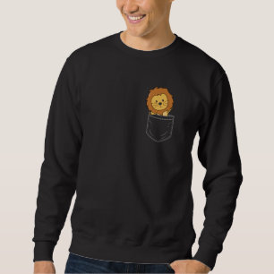 Lejon i Breast Pocket Funny Lejon för barn Lång Ärmad Tröja