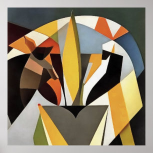 Lejon i en geometrisk Abstrakt Art Stil Poster