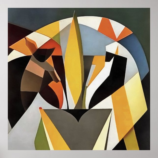 Lejon i en geometrisk Abstrakt Art Stil Poster (Framsidan)