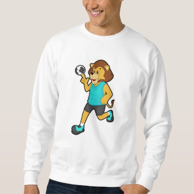 Lejon i Handball-spelare med handboll Lång Ärmad Tröja (Framsida)
