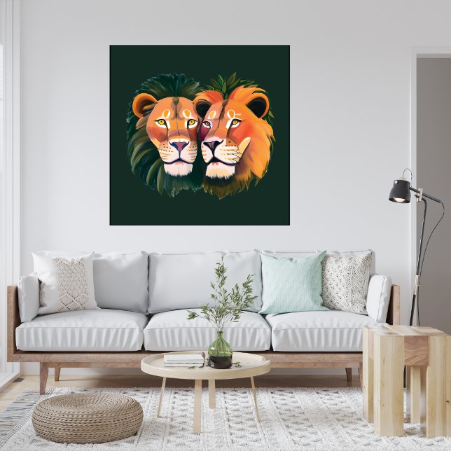 LEJON i KANVASTRYCKET KÄRLEK Canvastryck (Lions in Love Canvas Print)