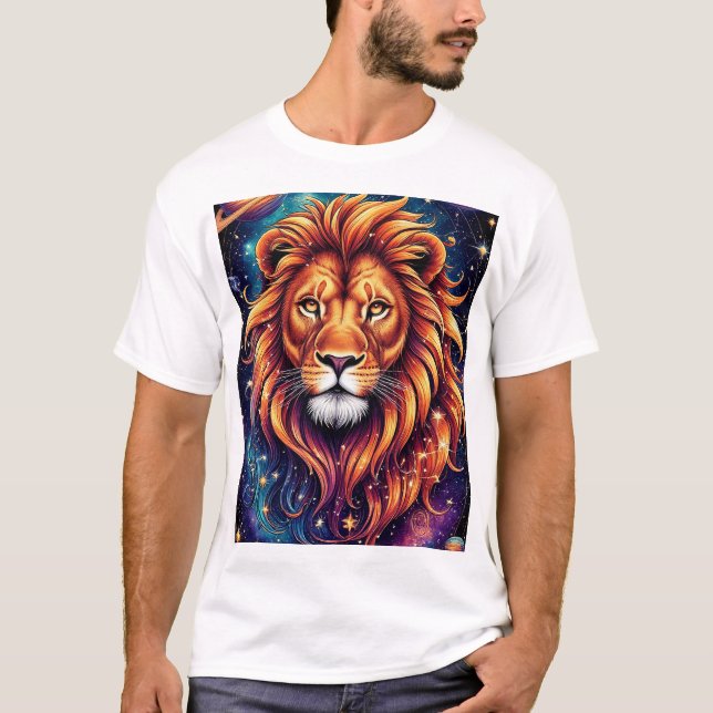 Lejon i kosmisk stjärnig galax t shirt (Framsida)