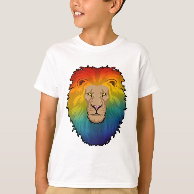 Lejon i Rainbow Färg T Shirt (Framsida)