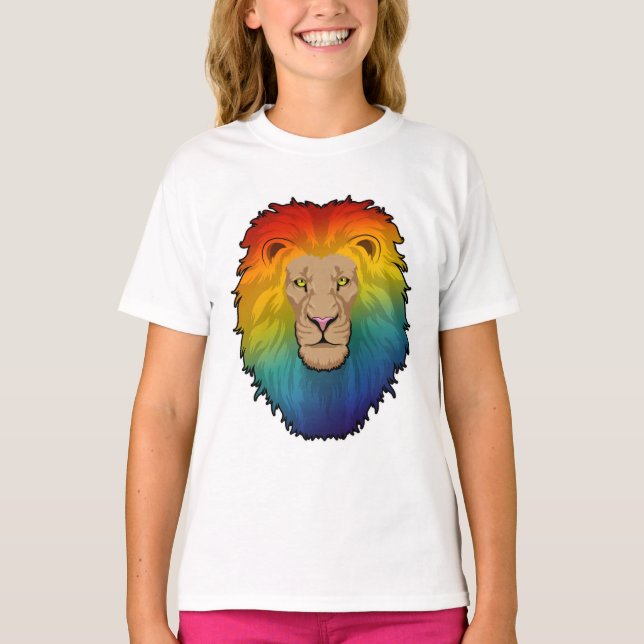 Lejon i Rainbow Färg T Shirt (Framsida)