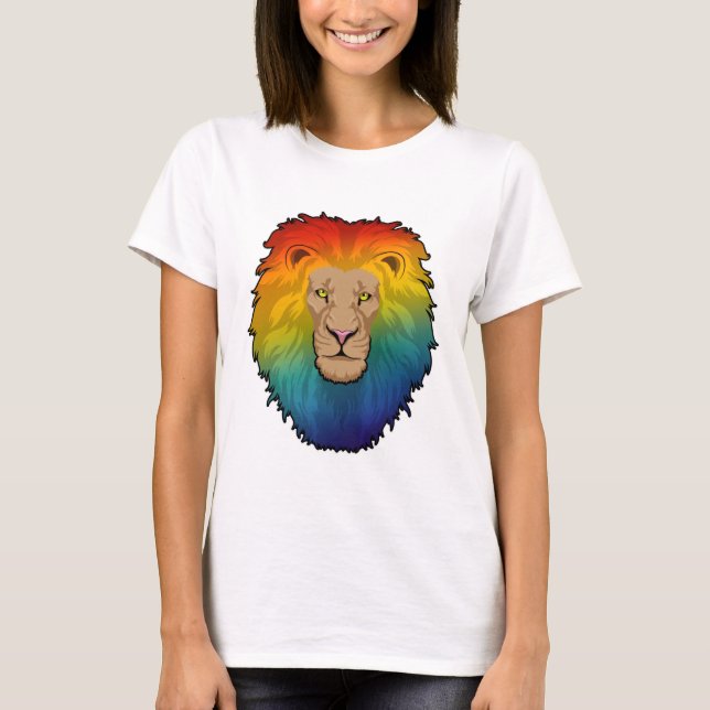 Lejon i Rainbow Färg T Shirt (Framsida)