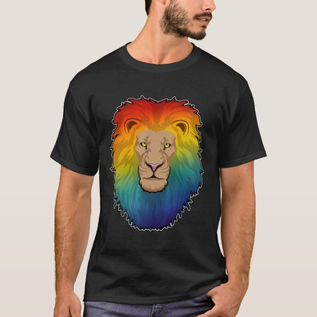 Lejon i Rainbow Färg T Shirt (Framsida)